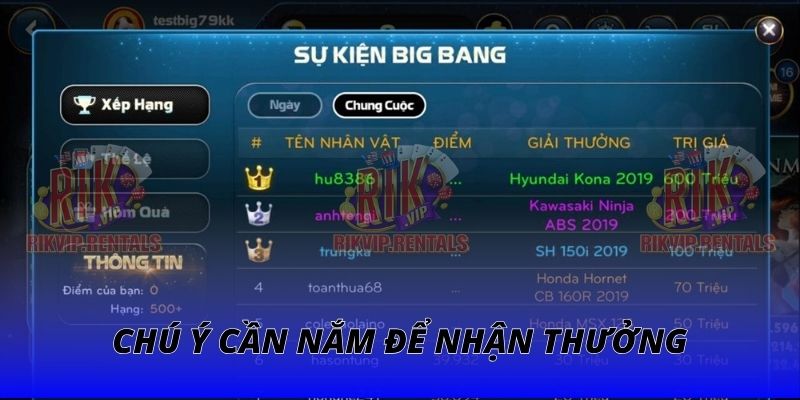 Chú ý cần nắm để nhận thưởng tại sân chơi