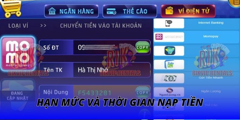 Hạn mức và thời gian nạp tiền
